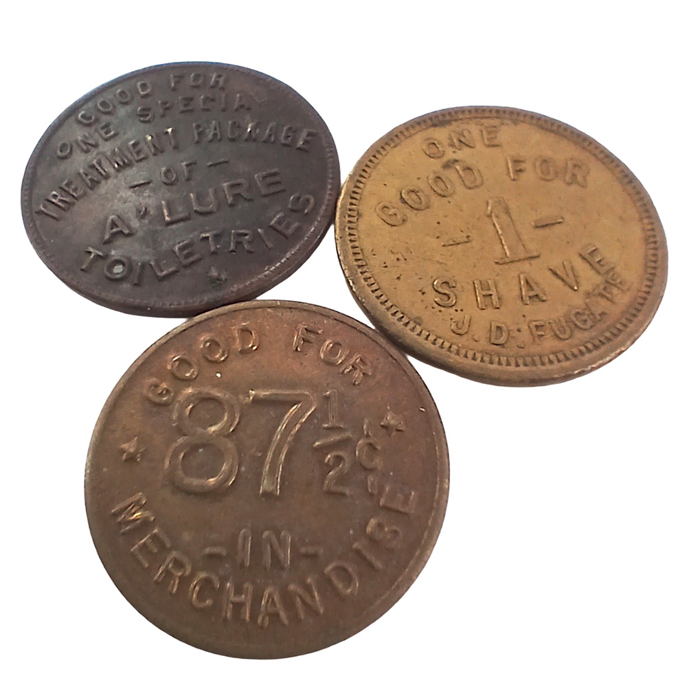 Lot of 3 VTG Collectible Trade Tokens Shave Allure Toiletries 87½¢ Merchant